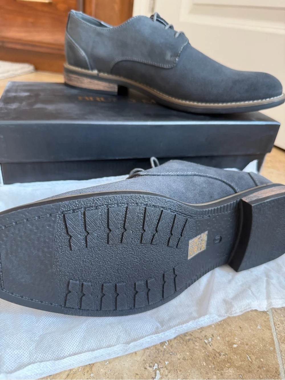 Bruno Marc- Men’s Suede Derby Shoes in Charcoal Gray